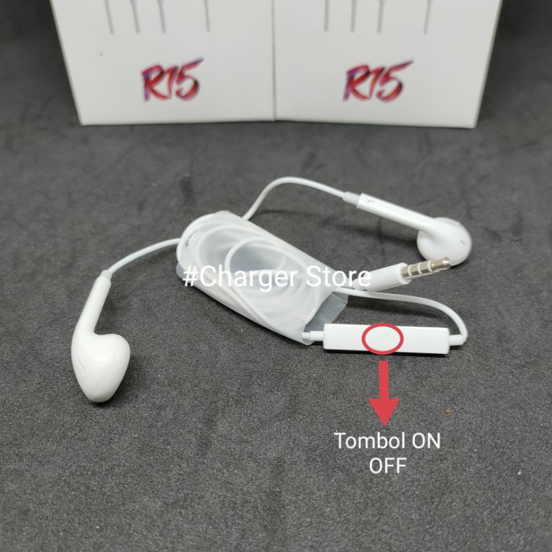 Headset Oppo R15 ORIGINAL 14.5mm SUPER BASS Handsfree Oppo Mic