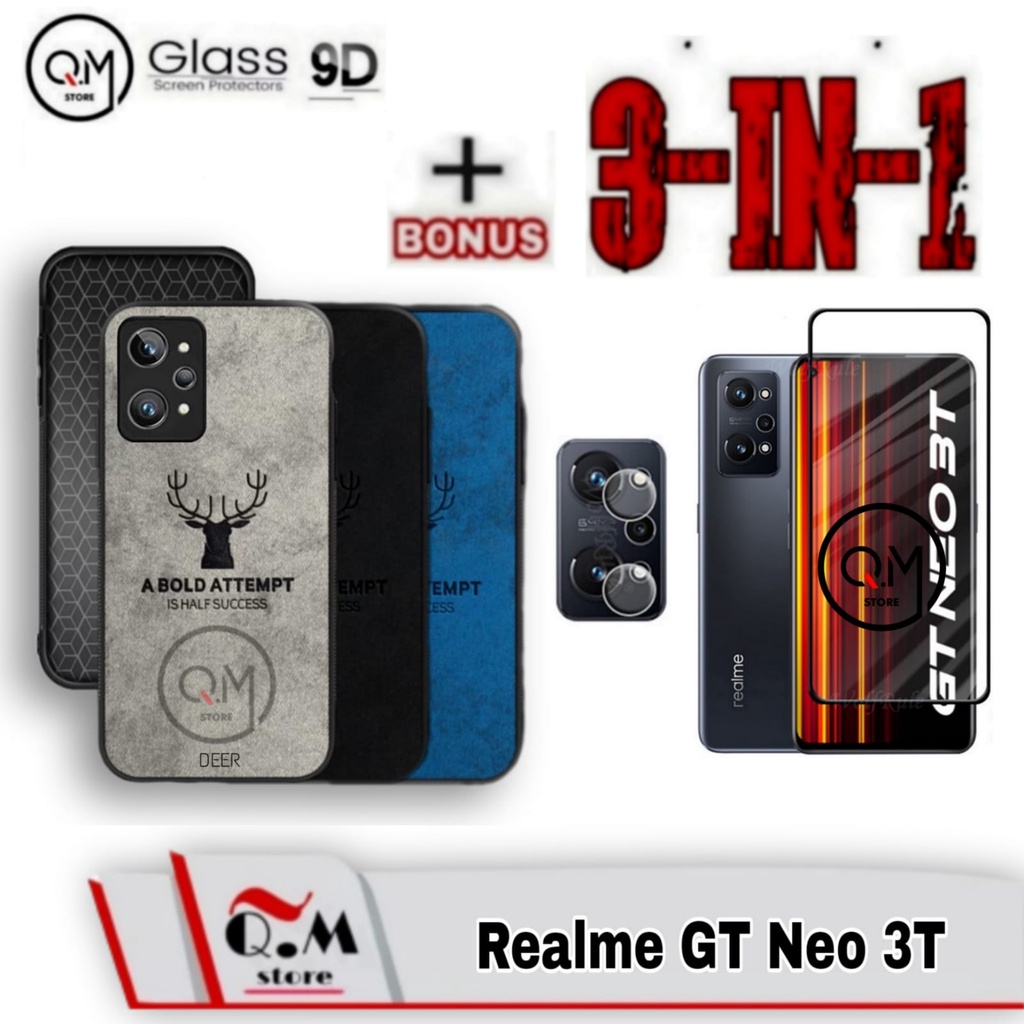 Paket 3 in1 Case Deer Realme GT Neo 3T Softcase Deer Pelindung Back Cover High Quality Bermotif Deer Jens