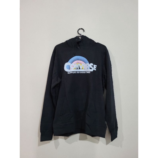 converse classic script hoodie black