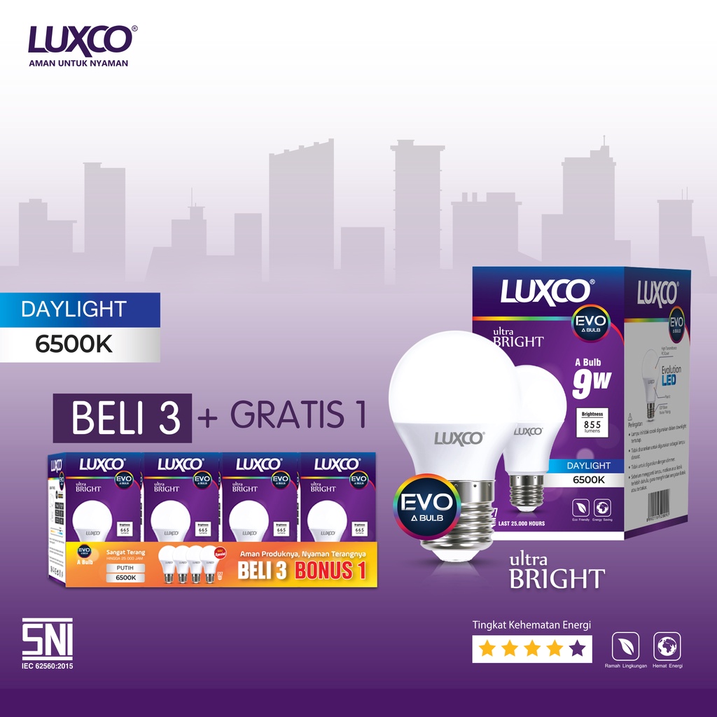 [COD] LAMPU LED LUXCO BERGARANSI 3 BONUS 1 3WATT, 5WATT, 7 WATT FREE ONGKIR