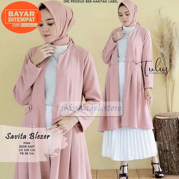 Gamis Jeans Maxi Dress Denim Trendi Kekinian Modern Muslim List Z ON125 Savitaa Blazer