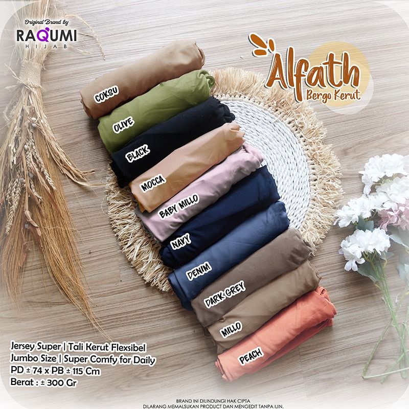 ALFATH BERGO KERUT RAQUMI ORIGINAL | NEW RAQUMI | JILBAB JUMBO RAQUMI | JILBAB TALI KERUT
