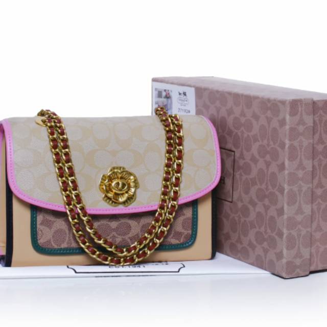 Tas selempang wanita Coach Parker Coating Color Block with Box