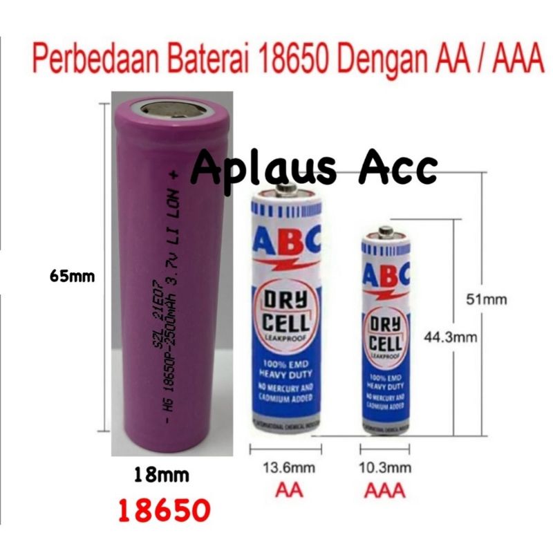 Battery Baterai 18650 3.7V  2500 Mah bisa isi / Cas Ulang Rechargeable Recharger