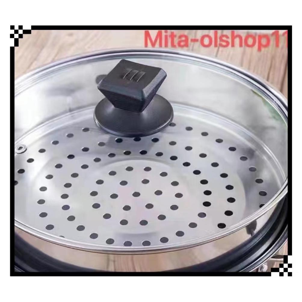 Panci Kukus Super Tebal /Panci Kukus Stainless Warna Gold Merah 28Cm