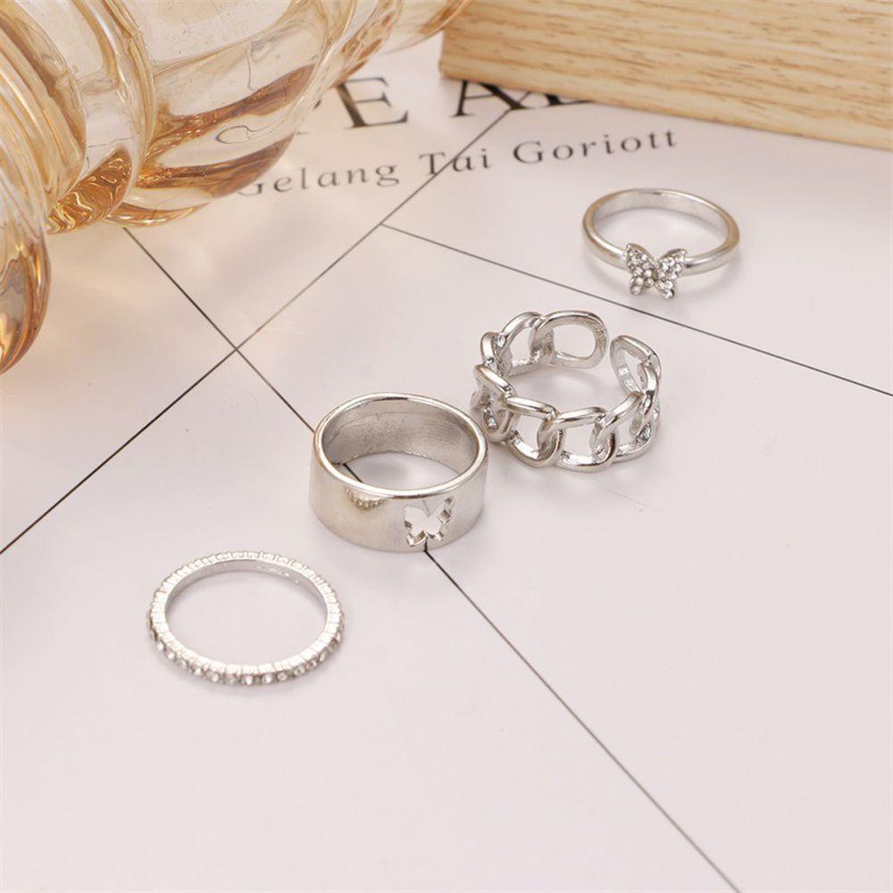 Mxbeauty Kupu-Kupu Cincin Set Fashion Lebar INS Jari Telunjuk Rings Perhiasan Hadiah Pesta Cincin Set Gadis Vintage Adjustable Terbuka Rings