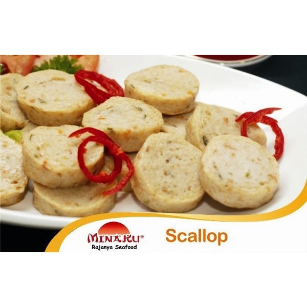 

SCALLOP BASO IKAN BENTUK 500gram MINAKU - SEAFOOD BAKSO FROZEN FOOD / baso ikan / baso seafood