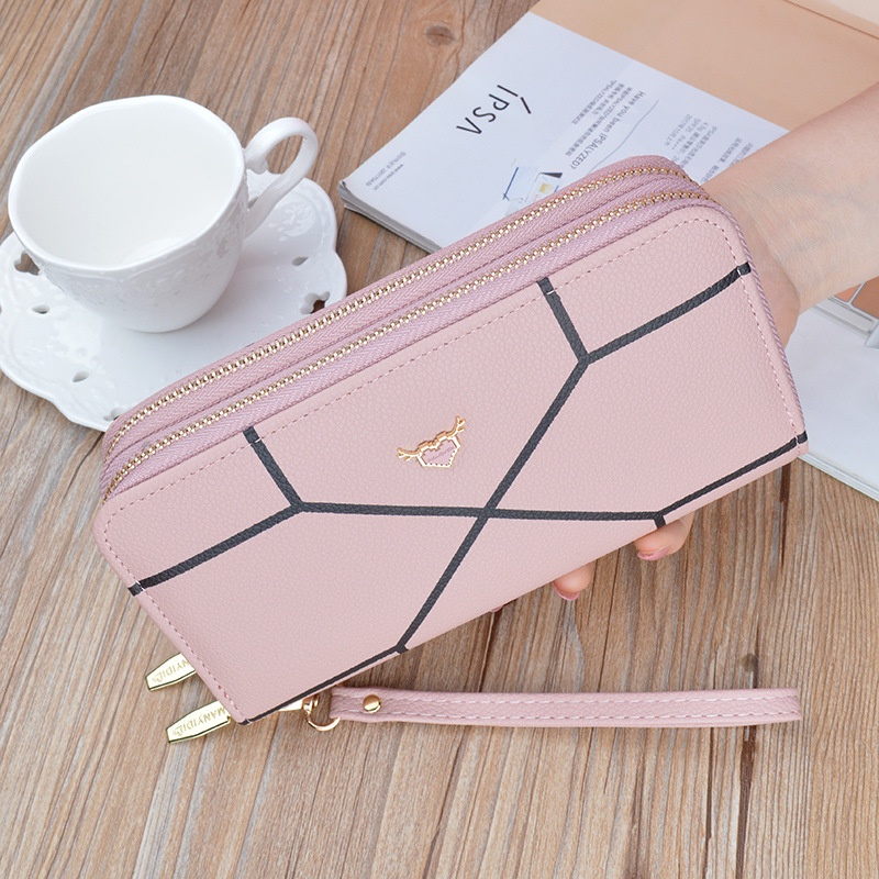 DOMPET PANJANG WANITA IMPORT 2 RESLETING KULIT HITAM PIRLA WA482B5 ORI TALI PENDEK BESAR MUAT HP KARTU UANG KOIN REMAJA KEKINIAN MURAH CEWEK FASHION KOREA PREMIUM