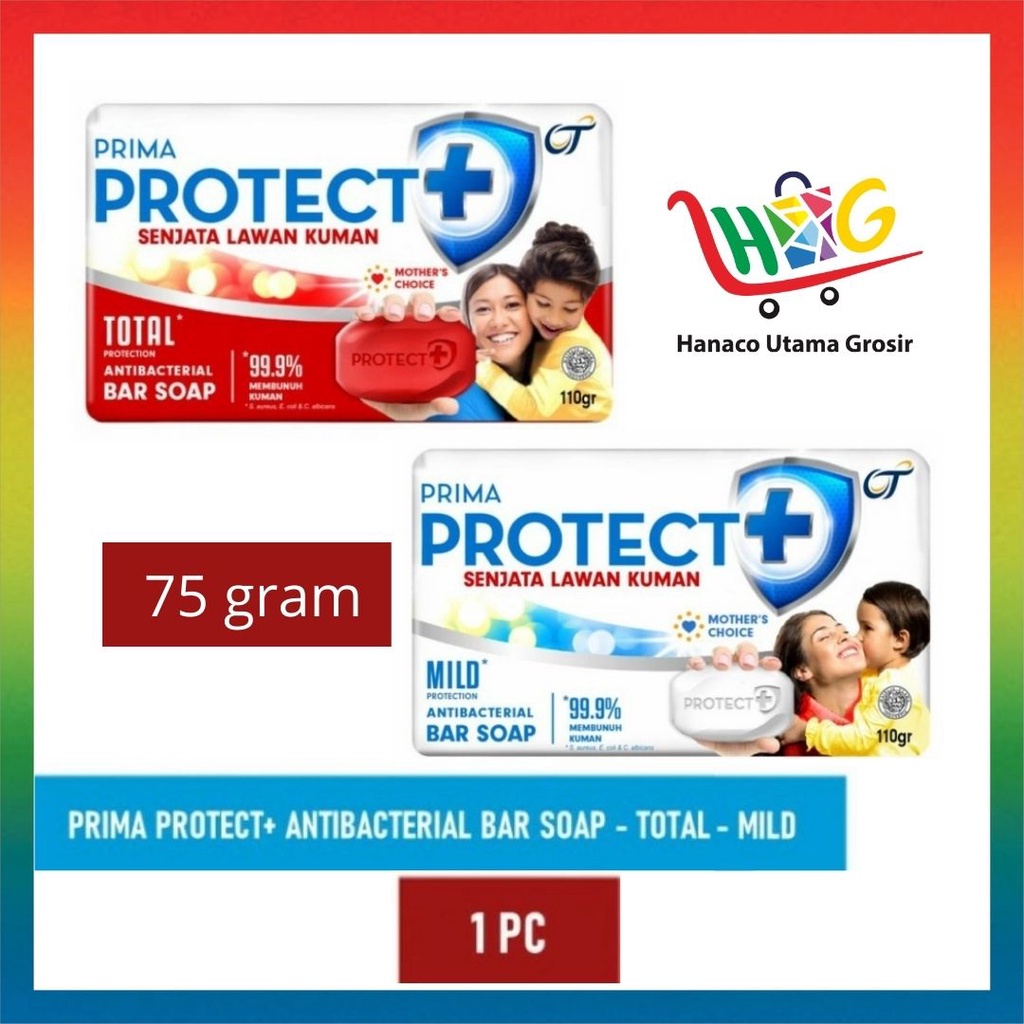 PRIMA PROTECT+ Sabun Batang Antibakterial Mild Protection &amp; Total Protection 75gr