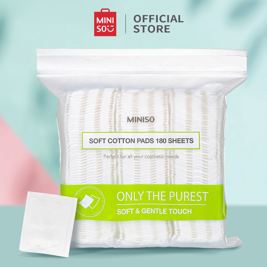 Miniso Kapas Kecantikan Tebal Soft Facial Cotton Pads Cotton Bud 180 Sheets (White) make Up Remover