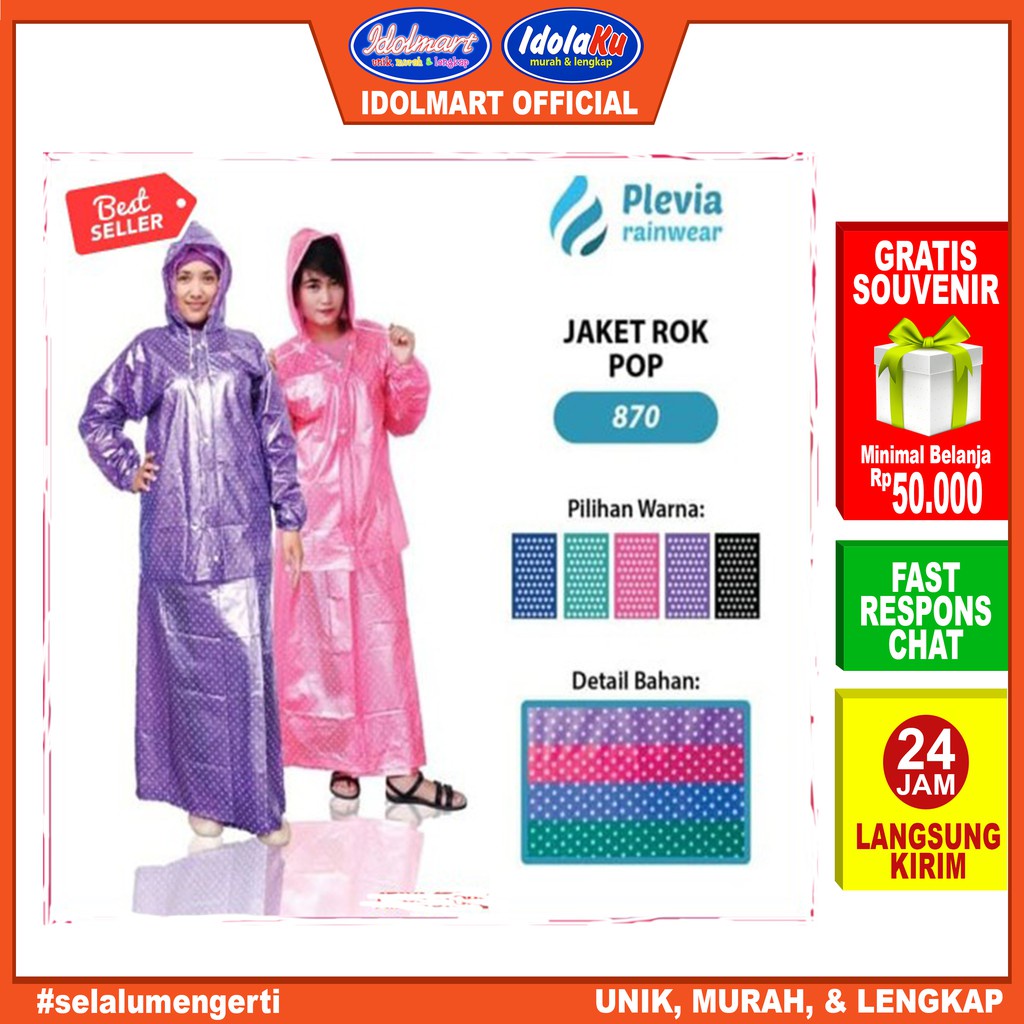 IDOLMART Plevia Jas Hujan Rok Polkadot ROK POP 870 Stelan Jas hujan rok muslimah Surabaya