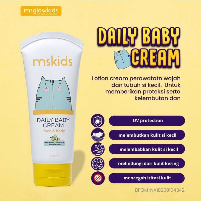 MSGLOW KIDS PAKET BABY DAILY CREAM, SHAMPOO, BUBBLE WASH