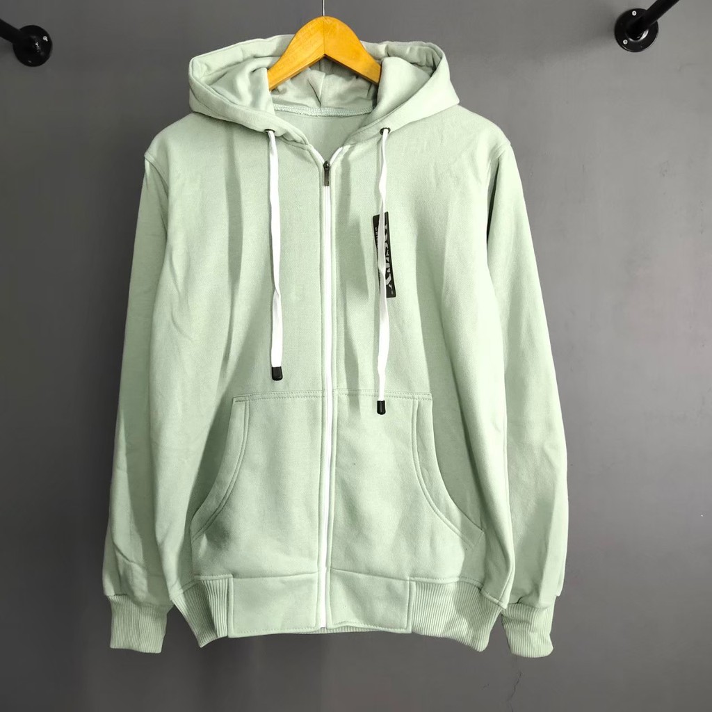 HOODIE ZIPPER POLOS RESLETING HIJAU MINT M L XL XXL XXXL PREMIUM FLEECE TEBAL PRIA WANITA