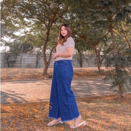 Kulot Jumbo Highwaist Kulot Rawis Jeans Premium Big Size 33-42 | Celana Kulot Jeans Highwaist Rawis 
