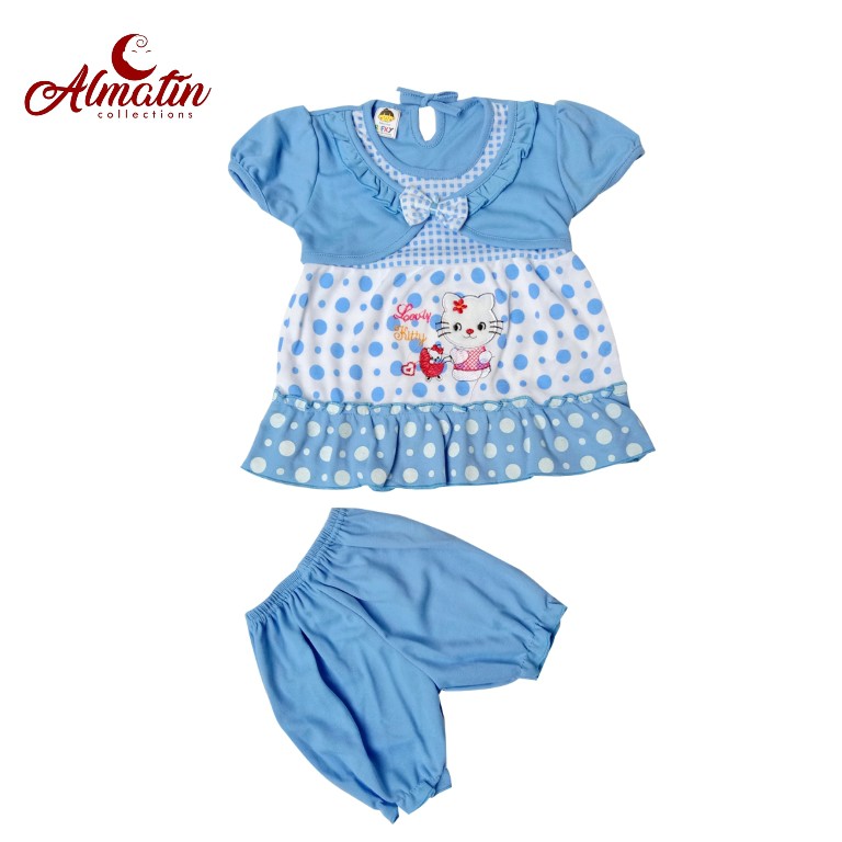 3 Stel Dress Rompi Bayi Motif Kitty / Baju Anak Bayi Dress lucu 3-12 Bulan ( 3 Pasang )