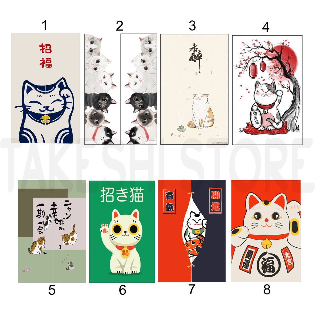 【QTakasi】NOREN TIRAI KEDAI JEPANG MOTIF PRINTING KUCING BISA REQUEST MOTIF DAN DESIGN