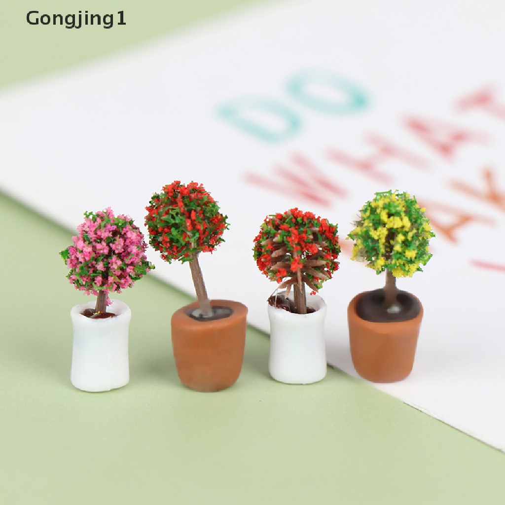 Gongjing1 4Pcs Miniatur Pot Tanaman Hijau Skala 1: 12 Untuk Dekorasi Rumah Boneka