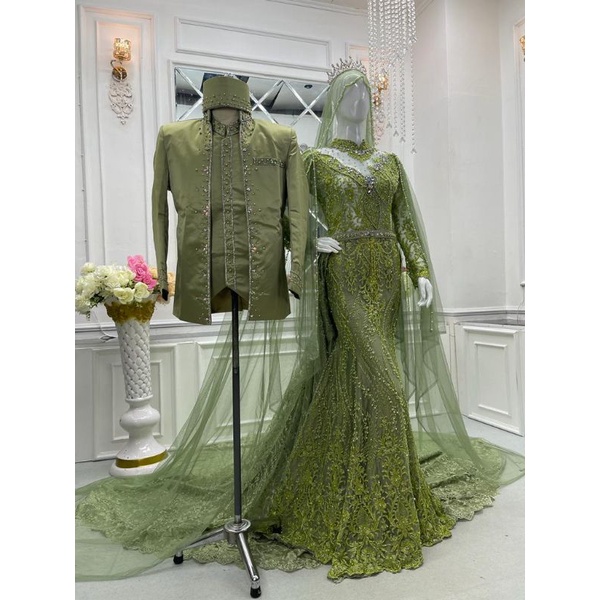 Terlaris Cauple kebaya akad Elisap//kebaya pengantin  full payet super mewah | kebaya akad nikah | kebaya  modren