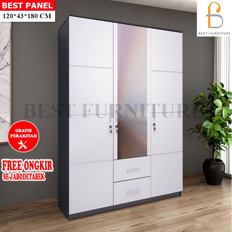 Best Lemari Pakaian 3 Pintu Minimalis uk 120x180 - Putih