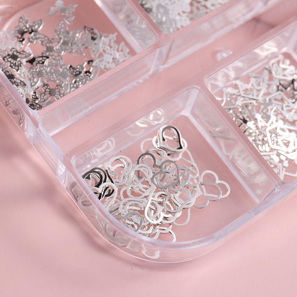 Mxbeauty 3D Nail Art Dekorasi Silver INS Nail Tips Kuku Serpihan Cinta Hati Mawar Mahkota Kupu-Kupu Untuk Wanita Gadis Kuku Payet