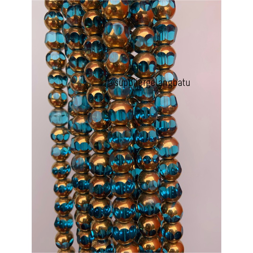 kristal BINGKAI GOLD 10mm biru tosca bahan spacer gelang kalung rangka