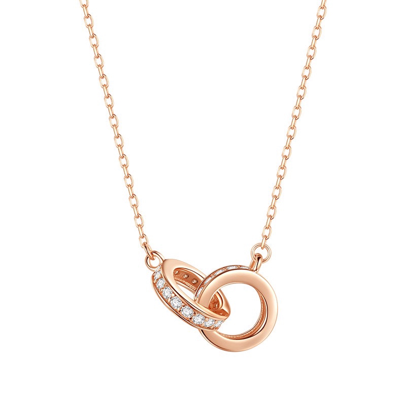 Set Kalung Rantai Klavikula Cincin Ganda Berlian Penuh Warna Rose Gold Silver Untuk Wanita