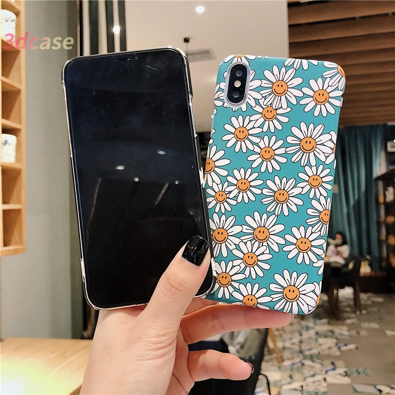 Case Compatible For iPhone 7 Plus 6SPlus 6 6S 7 8 Plus X SE 2020  Hard Case Motif Bunga Daisy Lucu Warna Hitam