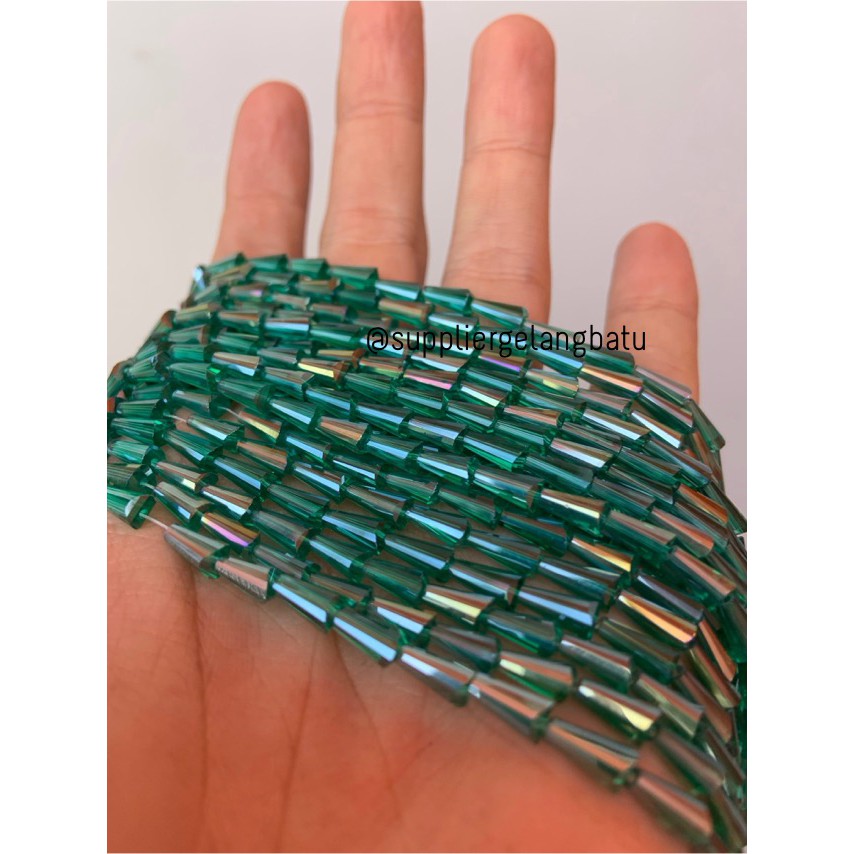 kristal terompet 8 x 4mm green metallic hijau bahan jahit mote PAGODA