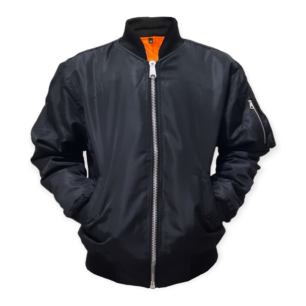 jaket bomber black material scot resleting besi