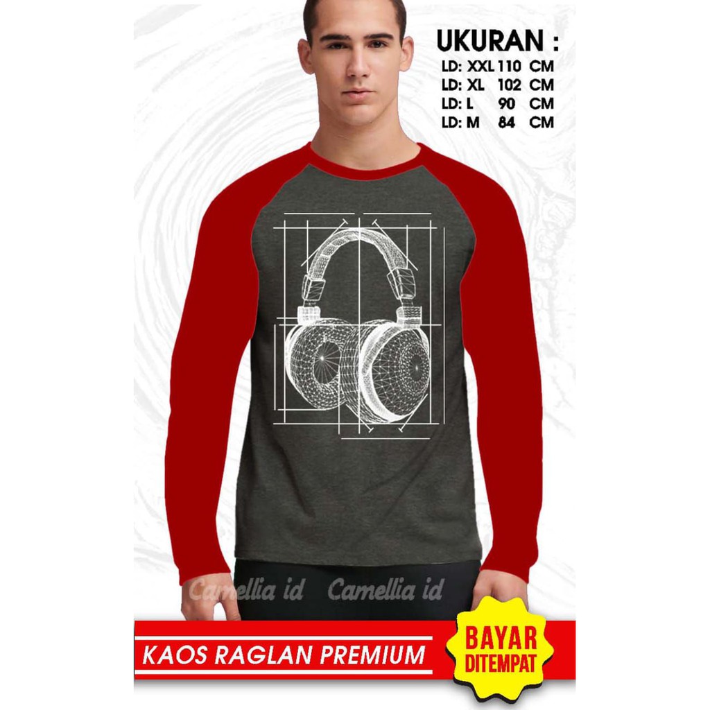 Kaos Raglan (HEADSET)/Kaos Pria Lengan Panjang/ Kaos Pria/ Kaos Cowok/ Kaos Oblong/Misty