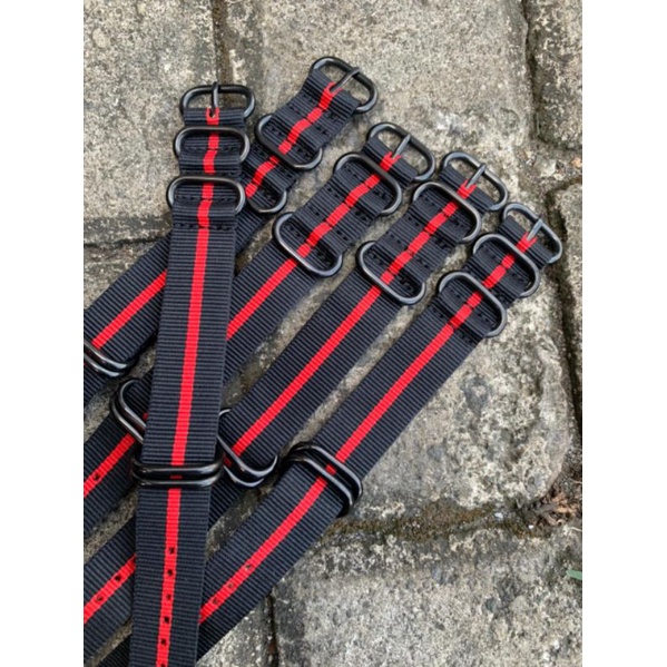 Strap Tali Jam Tangan Nato Nylon hitam List Merah