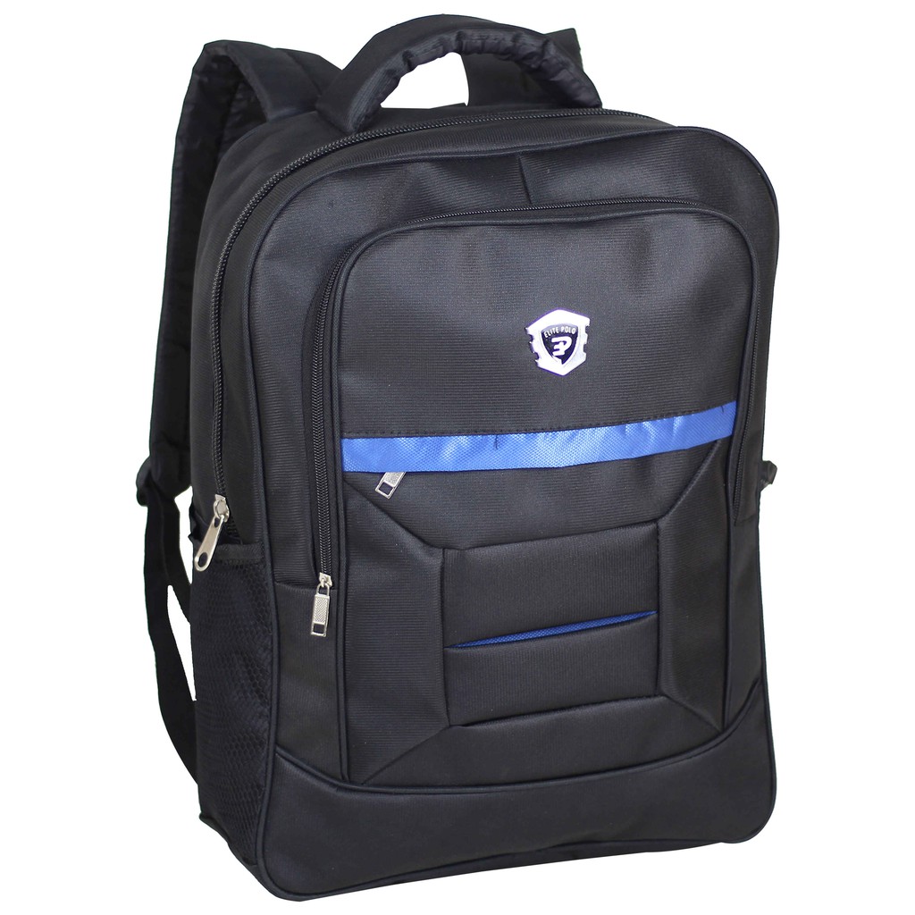 BELI 1 GRATIS 1 Tas Sekolah Pria SMP SMA Ransel Gendong Polo Hitam List Biru Free Selempang Cowo