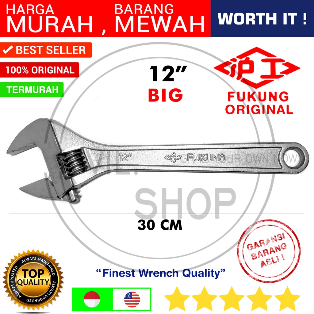 KUNCI INGGRIS FUKUNG ASLI 12 INCH 12" BESAR 300 MM 30 CM BIG ADJUSTABLE WRENCH ENGLISH KEY MEDAN