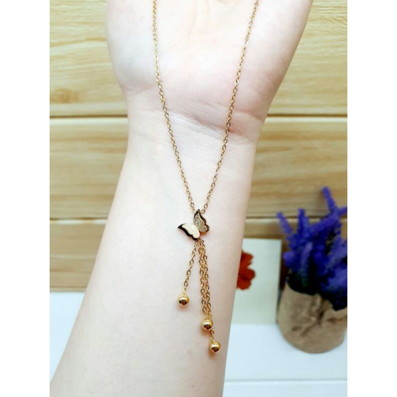 Kalung titanium kupu kupu / kalug wanita titanium asli stainless steel 18k / fashion korea