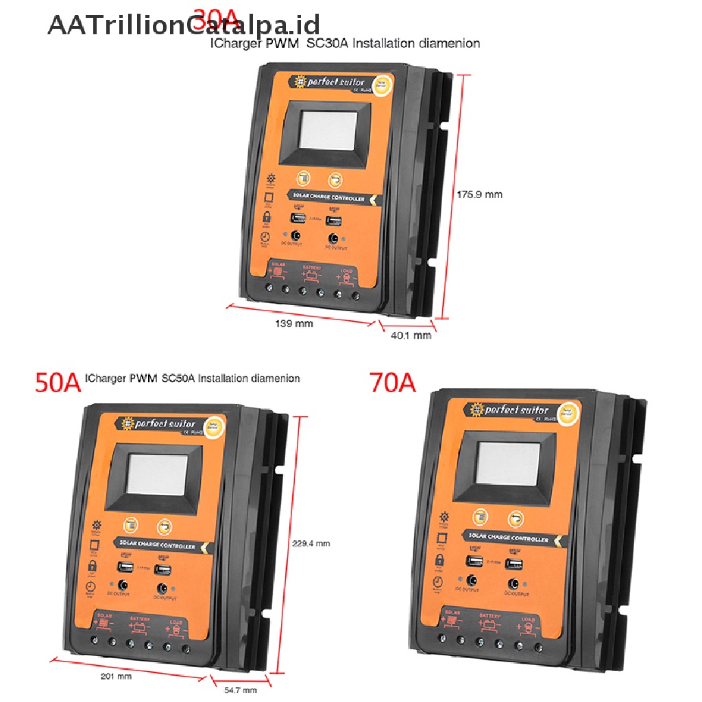 Regulator Baterai Tenaga Surya 12 / 24V 30 / 50 / 70A Dual USB 5V LCD