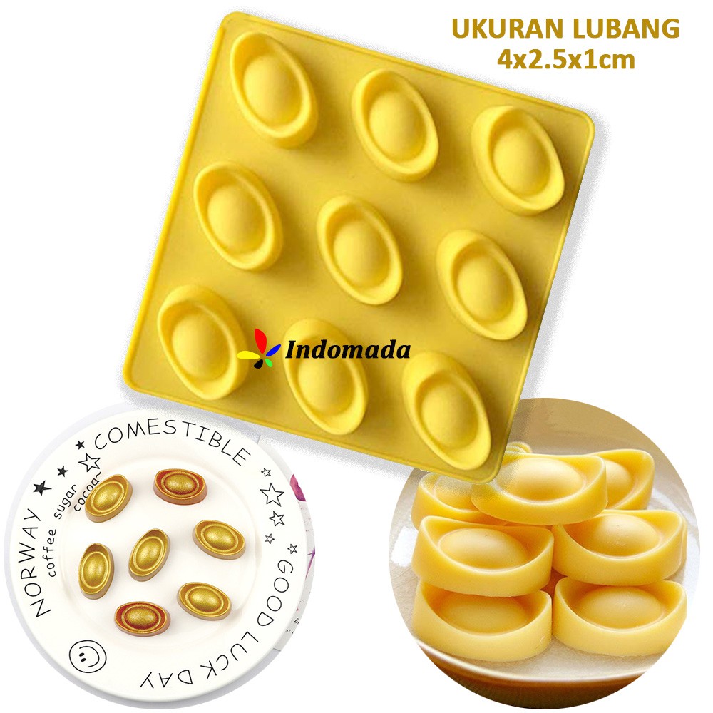 Indomada Cetakan Coklat Puding Jelly Silikon 9 Ingot Emas Uang Cina Imlek Coin Kuno Gold Silicone