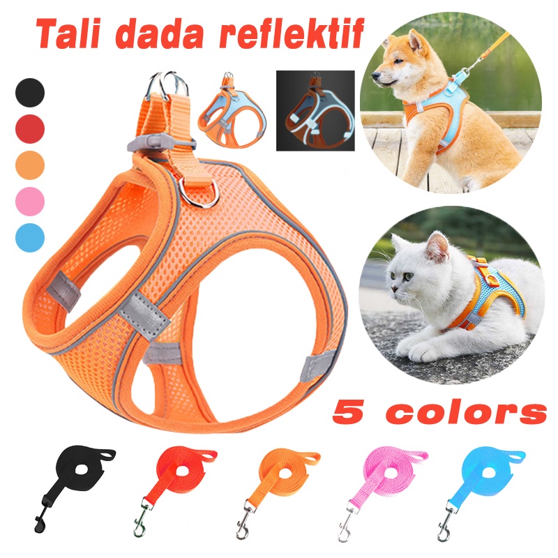 Tali Tuntun &amp; Rompi Harness Kucing Tali Kucing Harness Tali Tuntun Harness Kucing Anjing Rompi Glow In The Dark Harness Bahan Mesh Lembut Dengan Busa Untuk Anjing Kucing Ukuran Kecil Sedang