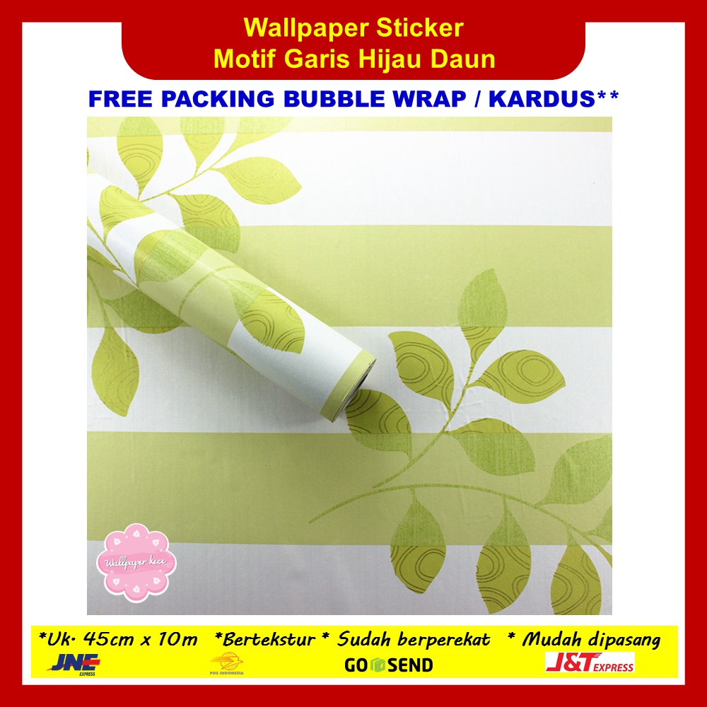  Wallpaper  Dinding  Sticker 45cm x 10m Garis  Hijau  Daun 