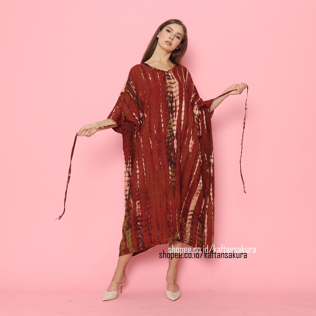 KAFTAN DRESS TIE DYE WARNA MERAH ELEGANT TERBARU ORIGINAL BALI RAYON PREMIUM BY KAFTANSAKURA 2021