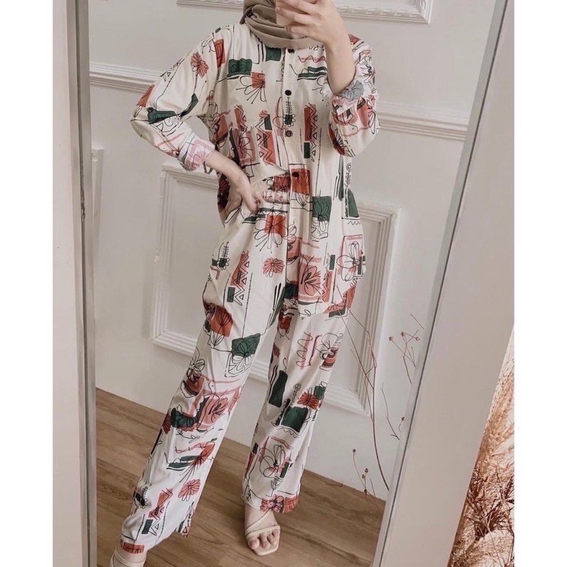 DAILY SET BAJU TIDUR PAJAMAS ONE SET SETELAN RAYON VISCOSE TIE DYE MOTIF A-NIKEN ONESET