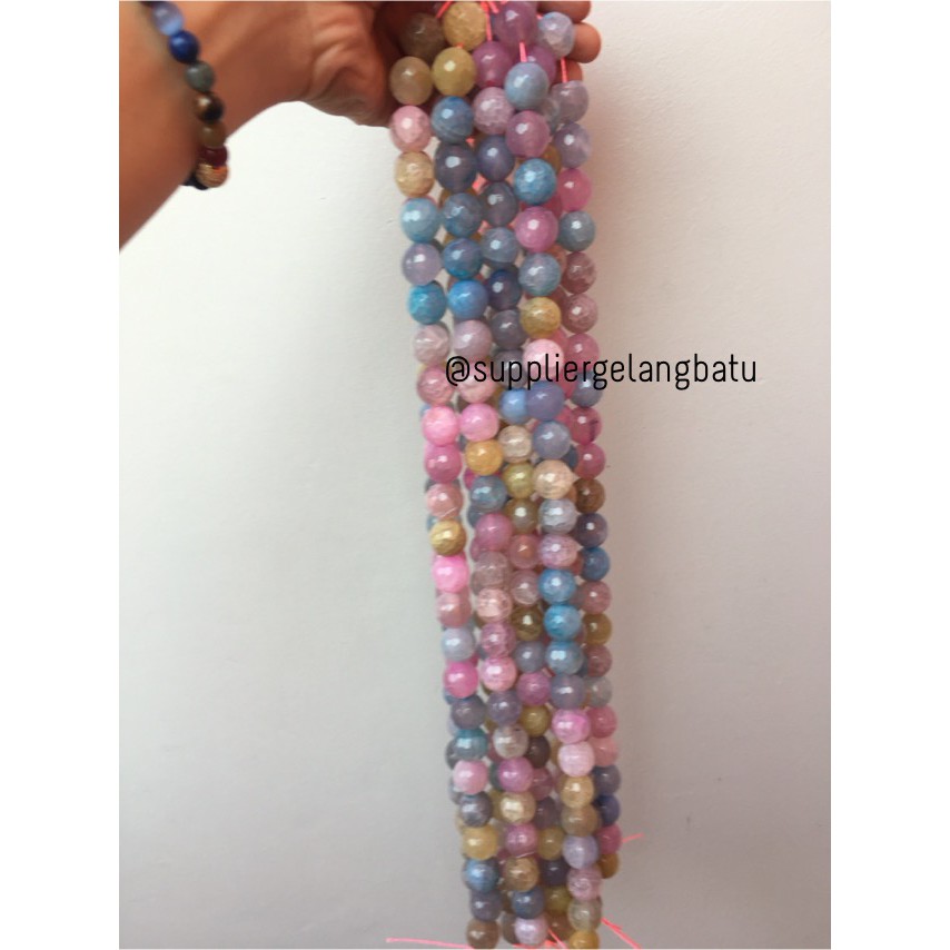 Natural Morgan FACETED beads 16mm CUTTING batu manik candy craft impor aksesoris fashion warna warni