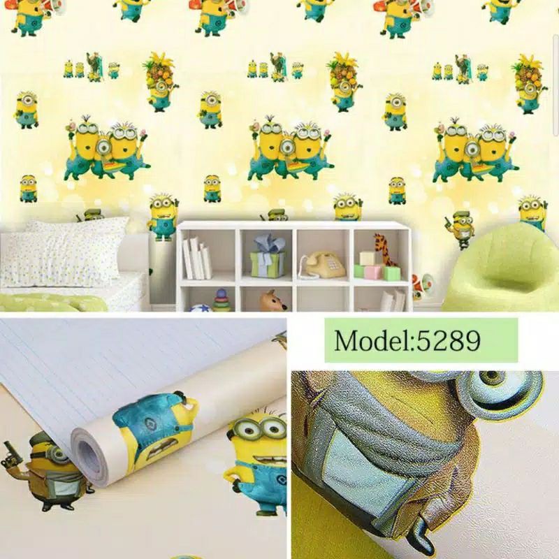 Wallpaper Sticker Dinding Motif Minions Ukuran Panjang 10 Meter x Lebar 45Cm