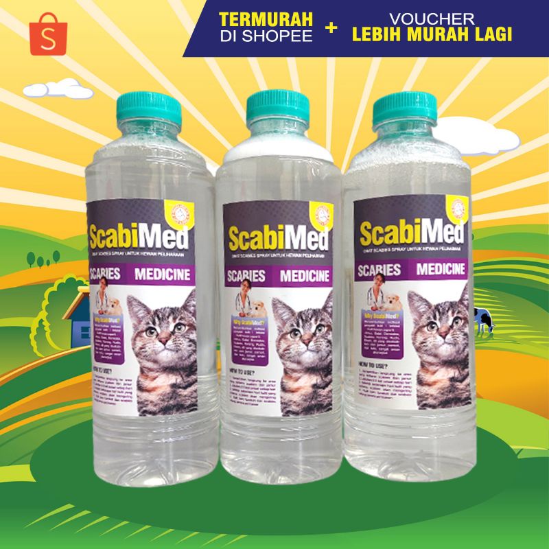 SCABIMED 500 - Obat Scabies Kucing Obat Scabies Spray Obat Jamur Kucing Obat Gudik Kucing Anjing Kelinci 500 ML