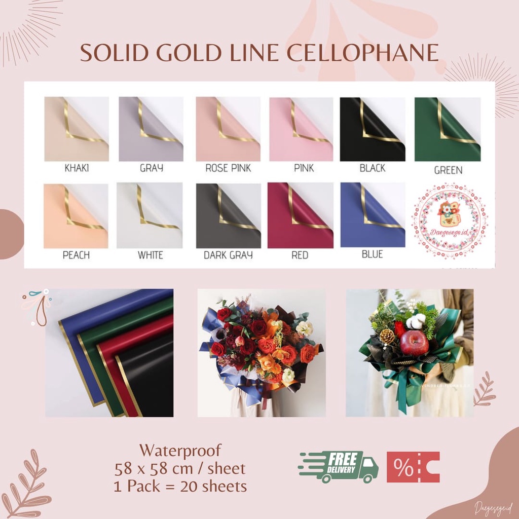 

[1 LEMBAR] FLOWER WRAPPING SOLID GOLD LINE CELLOPHANE WATERPROOF ECER | KERTAS CELLOPHANE KERTAS BUKET BUNGA HAND BOUQUET WRAPPING PAPER KERTAS KADO