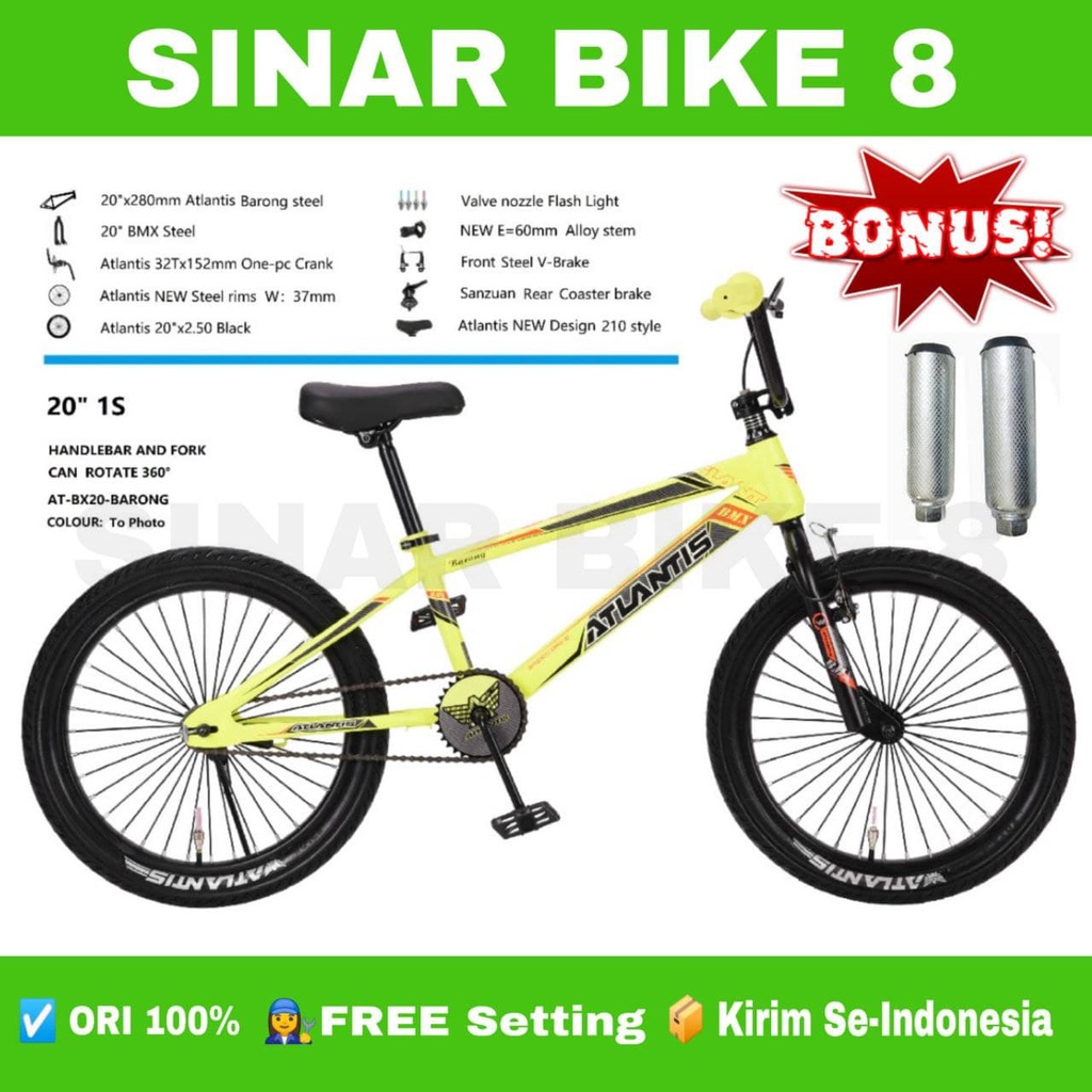 Sepeda Anak Laki BMX Ukuran 20 Inch ATLANTIS BARONG Ban Jumbo Bonus Jalu