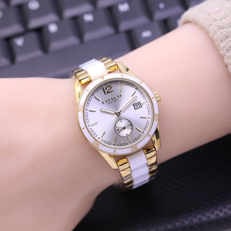 JAM TANGAN COACH NEW COLLECTION DETIK BAWAH TANGGAL AKTIF RANTAI FASHION LIST KERAMIK - JAM TANGAN W