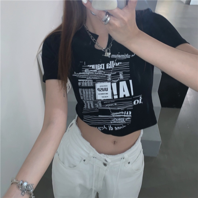 Korean T-Shirt Crop Top Atasan Wanita Lengan Pendek 2204 (M/L/XL)