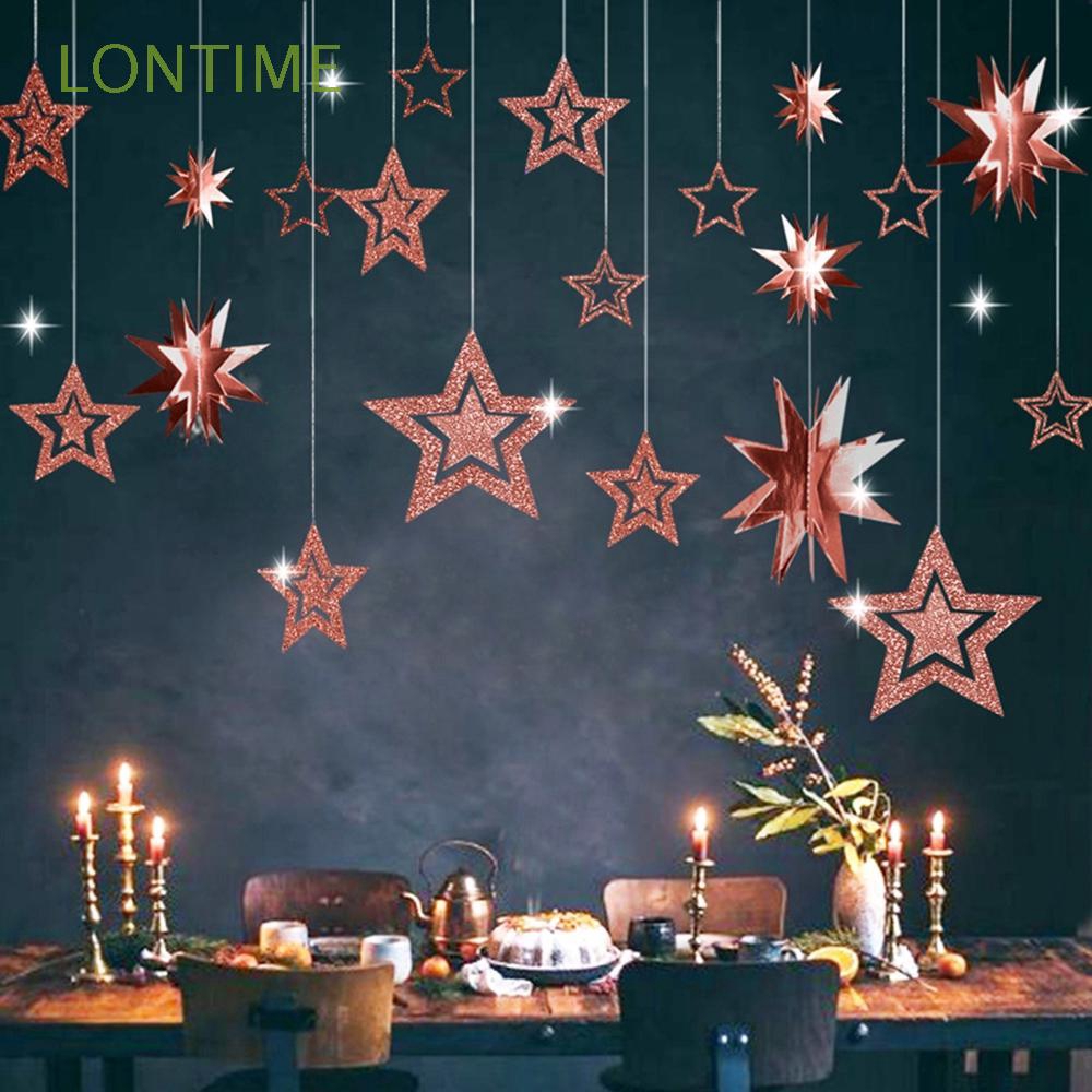 Lontime 7Pcs Hiasan  Gantung Bentuk  Bintang  Warna Rose Gold 