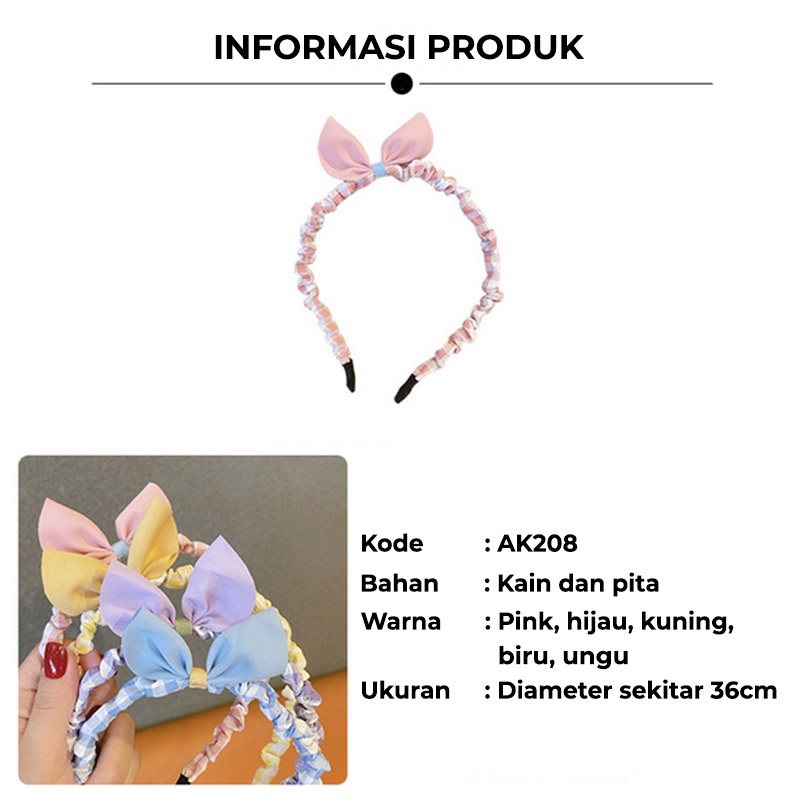 Bando Scrunchie Korea Perempuan Dewasa Pita Motif Kotak Aksesoris Rambut Bandana kualitas terbaik AK208