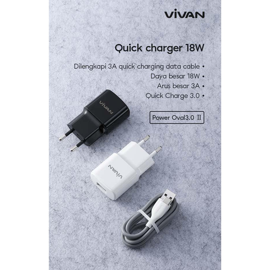 Vivan Power Oval 3.0 Ver II 18W + USB-C Cable 1M Quick Fast Charging